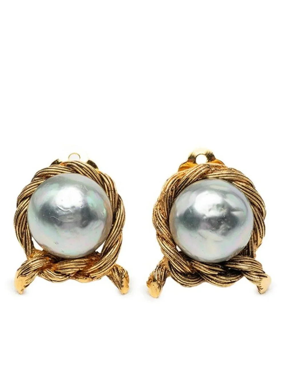 Chanel Earrings Gold Plated Faux Pearl